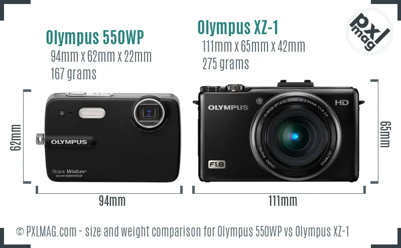 Olympus 550WP vs Olympus XZ-1 size comparison