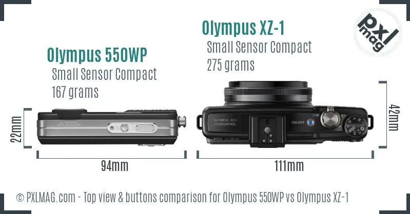Olympus 550WP vs Olympus XZ-1 top view buttons comparison
