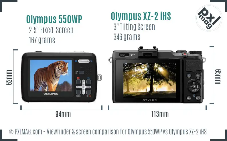 Olympus 550WP vs Olympus XZ-2 iHS Screen and Viewfinder comparison