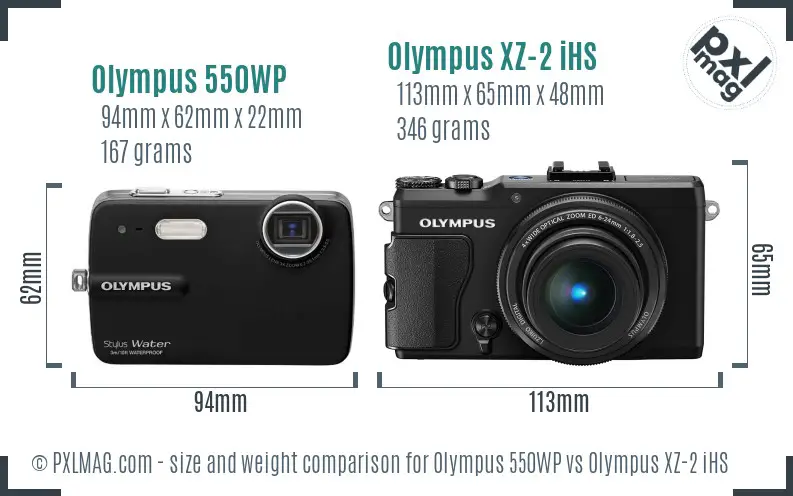 Olympus 550WP vs Olympus XZ-2 iHS size comparison