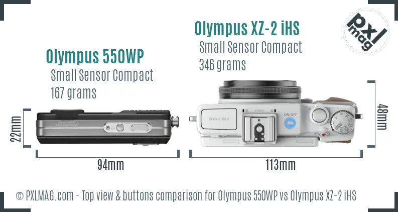 Olympus 550WP vs Olympus XZ-2 iHS top view buttons comparison