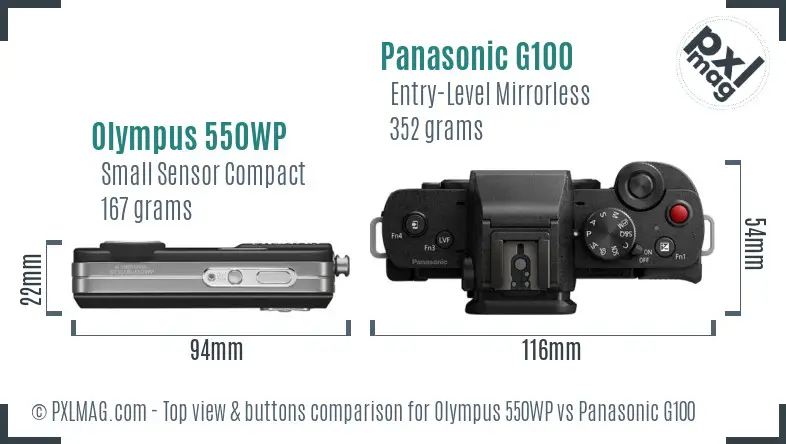Olympus 550WP vs Panasonic G100 top view buttons comparison