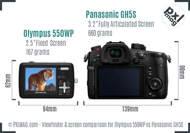 Olympus 550WP vs Panasonic GH5S Screen and Viewfinder comparison