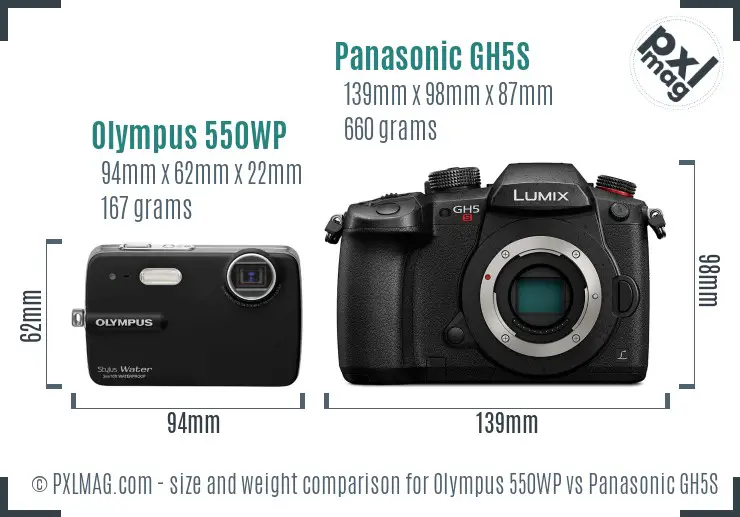 Olympus 550WP vs Panasonic GH5S size comparison
