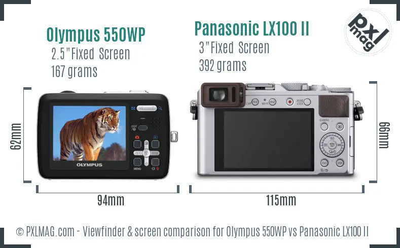 Olympus 550WP vs Panasonic LX100 II Screen and Viewfinder comparison