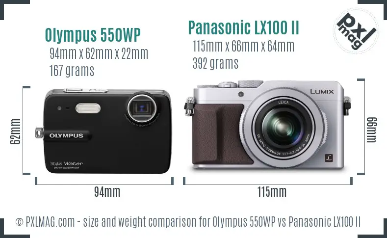 Olympus 550WP vs Panasonic LX100 II size comparison