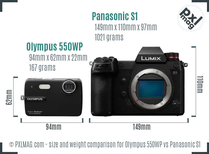 Olympus 550WP vs Panasonic S1 size comparison