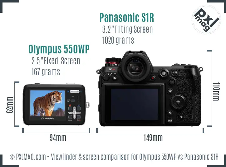 Olympus 550WP vs Panasonic S1R Screen and Viewfinder comparison