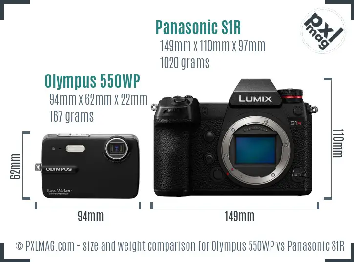 Olympus 550WP vs Panasonic S1R size comparison