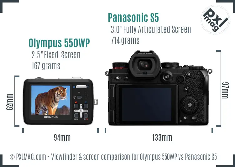 Olympus 550WP vs Panasonic S5 Screen and Viewfinder comparison