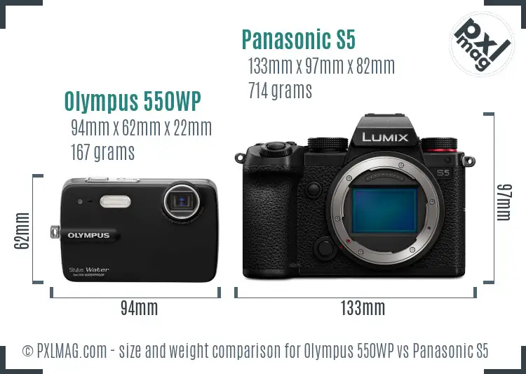 Olympus 550WP vs Panasonic S5 size comparison