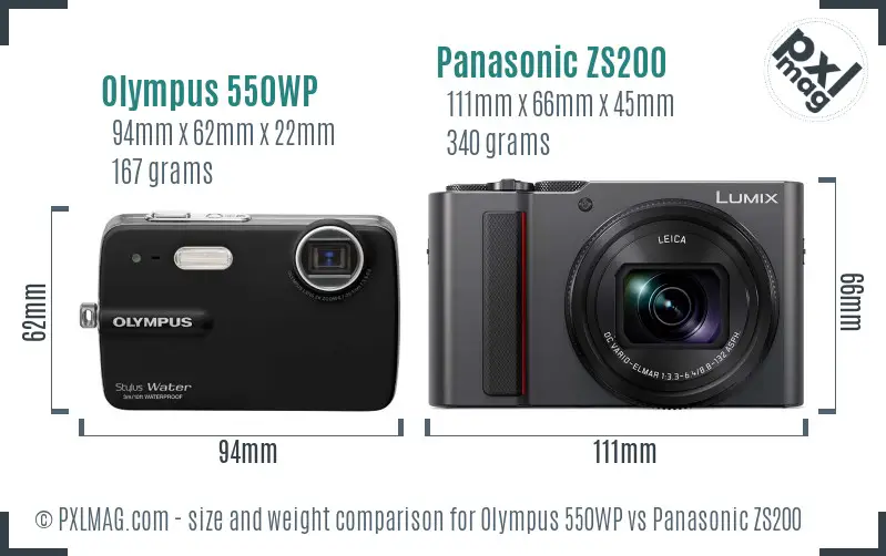 Olympus 550WP vs Panasonic ZS200 size comparison