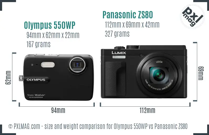 Olympus 550WP vs Panasonic ZS80 size comparison