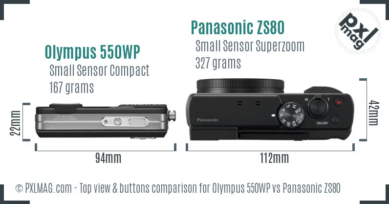 Olympus 550WP vs Panasonic ZS80 top view buttons comparison