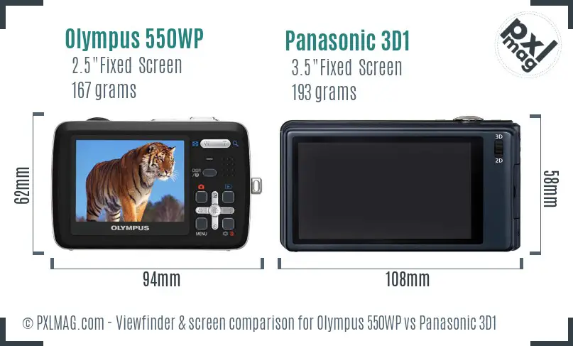Olympus 550WP vs Panasonic 3D1 Screen and Viewfinder comparison