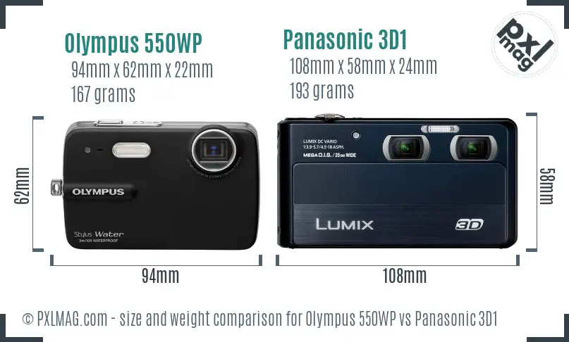 Olympus 550WP vs Panasonic 3D1 size comparison