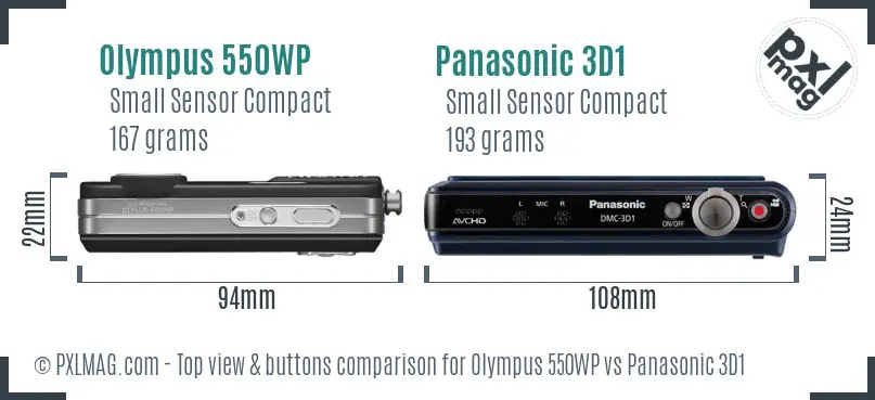 Olympus 550WP vs Panasonic 3D1 top view buttons comparison