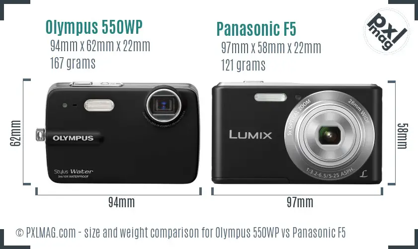 Olympus 550WP vs Panasonic F5 size comparison