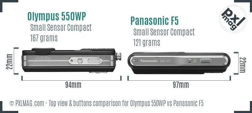 Olympus 550WP vs Panasonic F5 top view buttons comparison