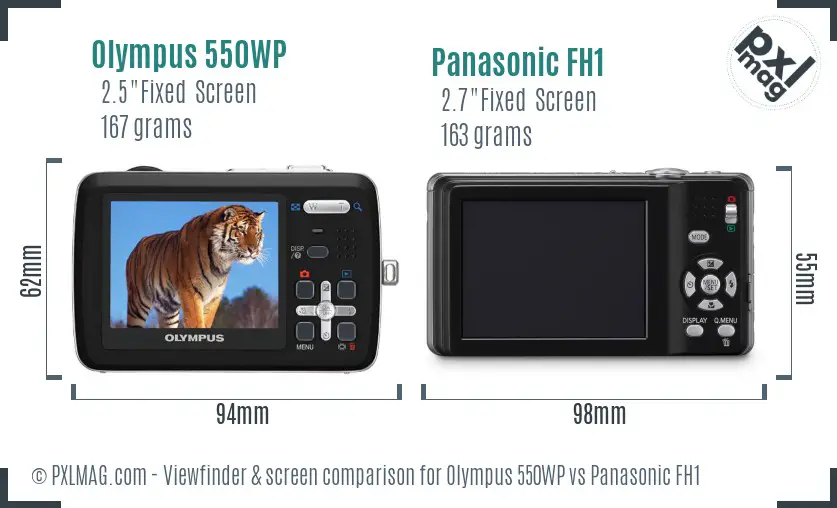 Olympus 550WP vs Panasonic FH1 Screen and Viewfinder comparison
