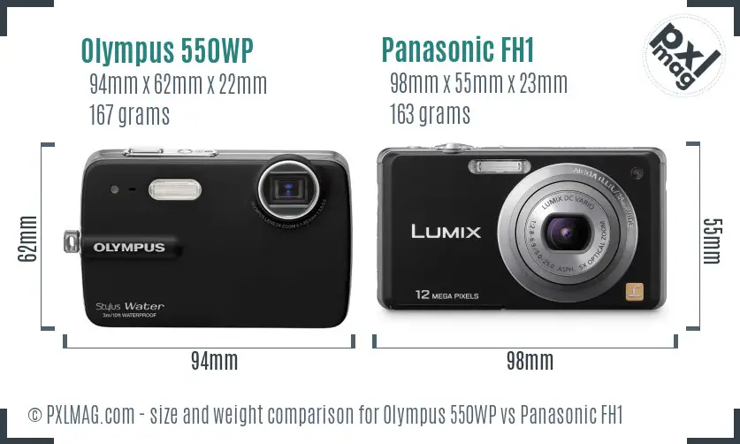 Olympus 550WP vs Panasonic FH1 size comparison