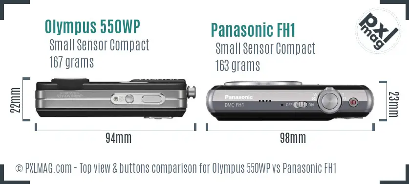 Olympus 550WP vs Panasonic FH1 top view buttons comparison