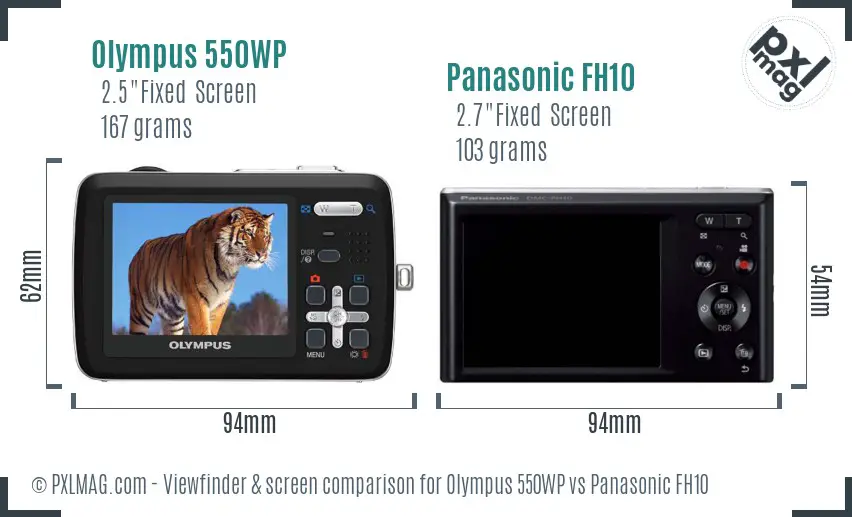 Olympus 550WP vs Panasonic FH10 Screen and Viewfinder comparison