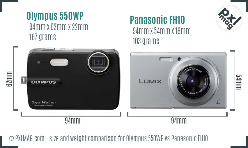 Olympus 550WP vs Panasonic FH10 size comparison