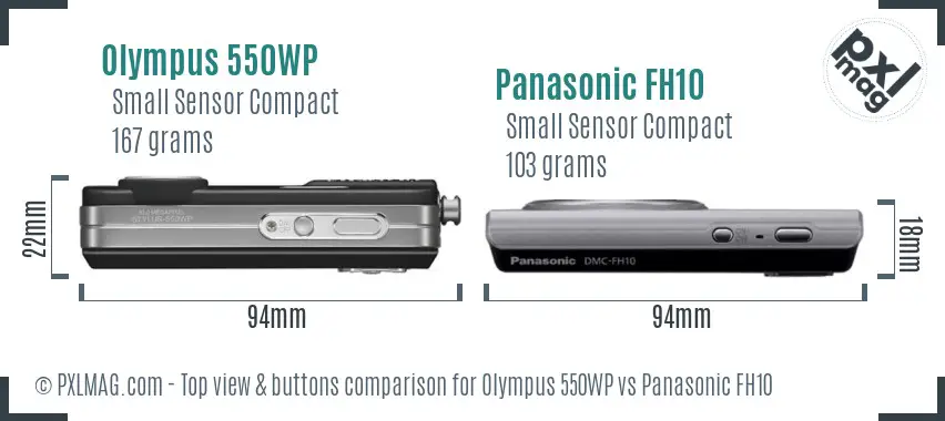 Olympus 550WP vs Panasonic FH10 top view buttons comparison