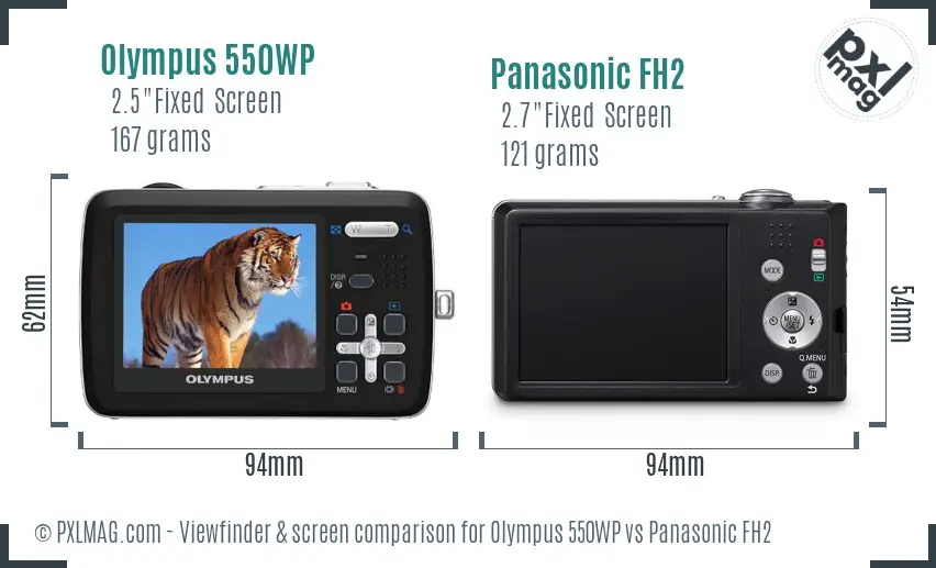 Olympus 550WP vs Panasonic FH2 Screen and Viewfinder comparison