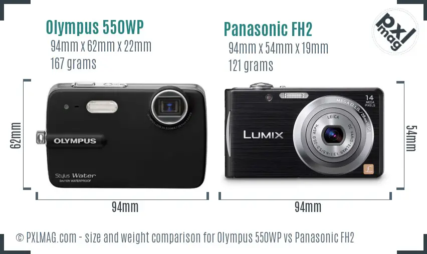 Olympus 550WP vs Panasonic FH2 size comparison