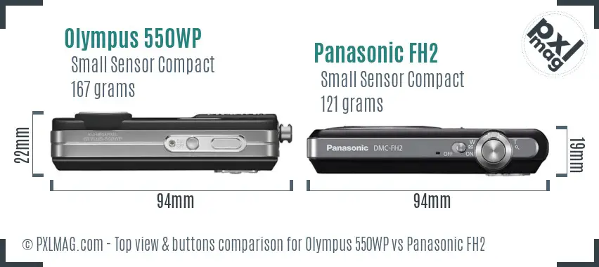Olympus 550WP vs Panasonic FH2 top view buttons comparison