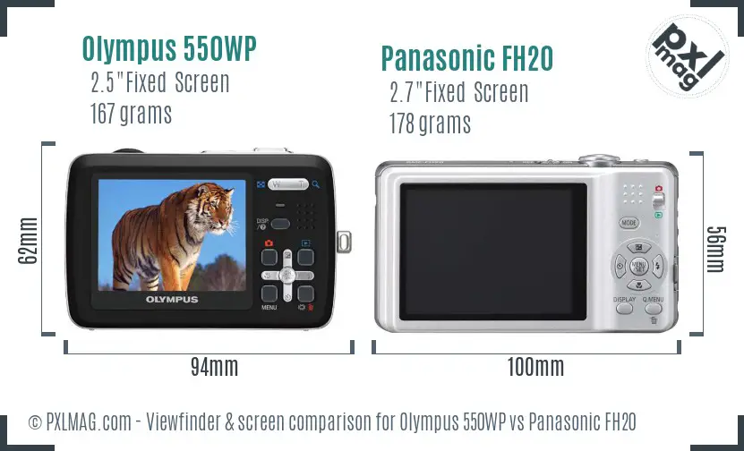 Olympus 550WP vs Panasonic FH20 Screen and Viewfinder comparison