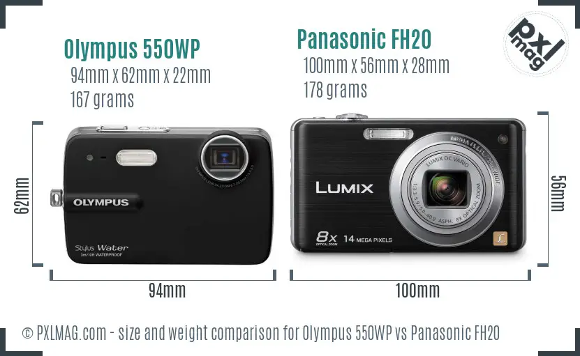 Olympus 550WP vs Panasonic FH20 size comparison