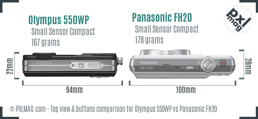 Olympus 550WP vs Panasonic FH20 top view buttons comparison