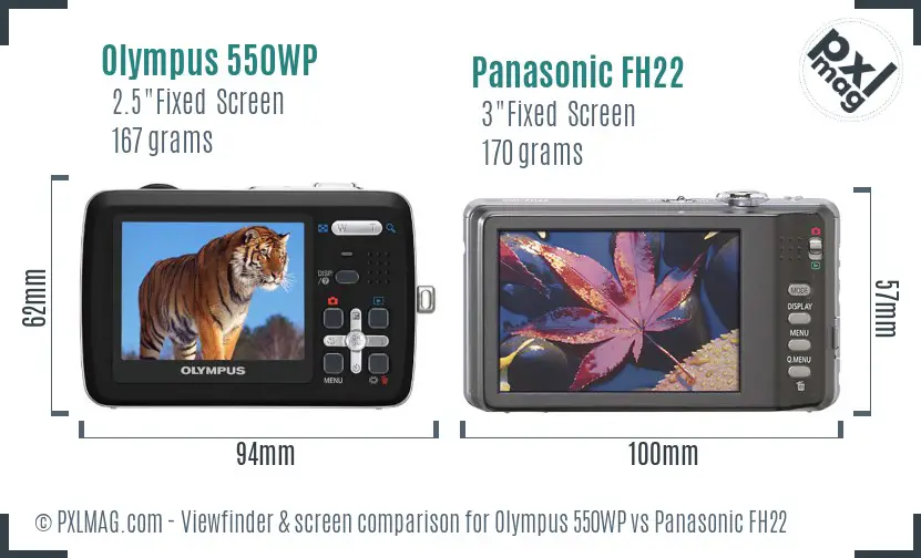 Olympus 550WP vs Panasonic FH22 Screen and Viewfinder comparison
