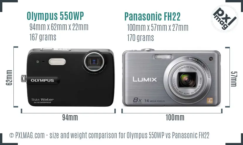 Olympus 550WP vs Panasonic FH22 size comparison