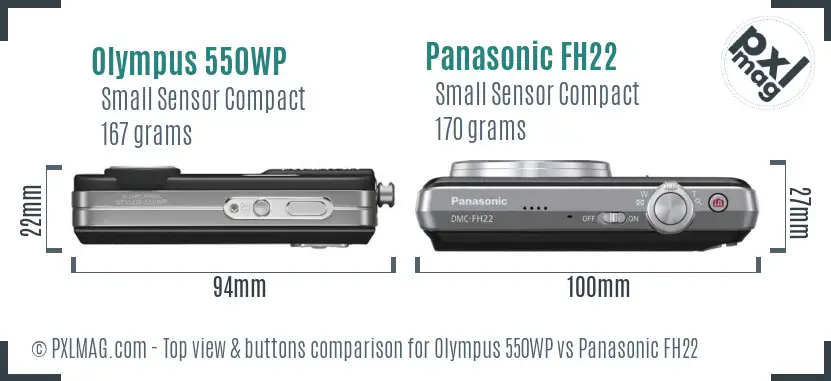 Olympus 550WP vs Panasonic FH22 top view buttons comparison