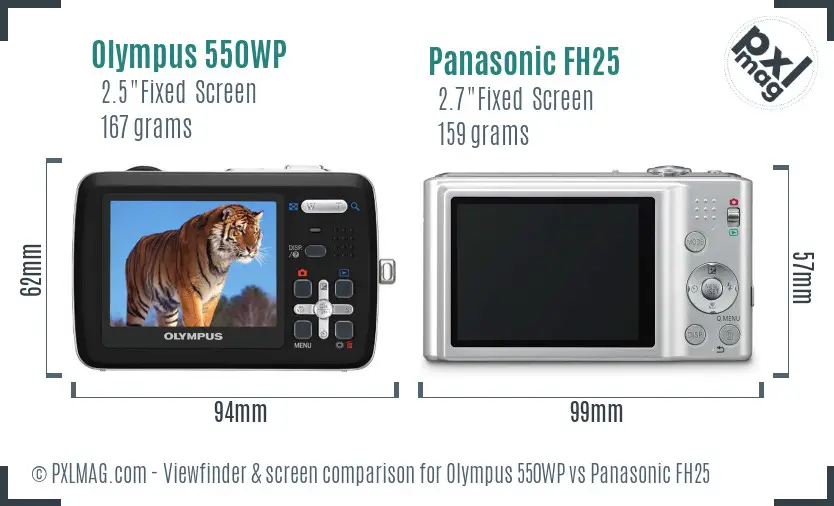 Olympus 550WP vs Panasonic FH25 Screen and Viewfinder comparison