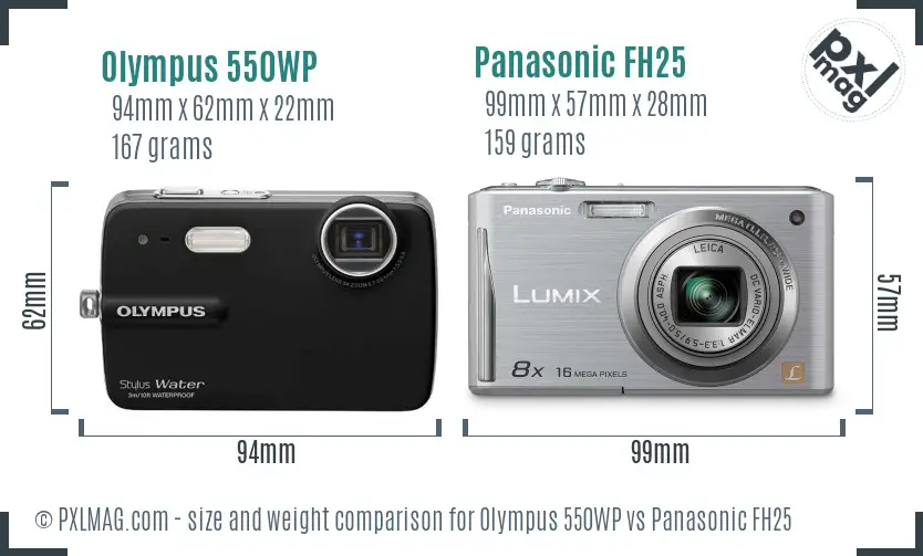 Olympus 550WP vs Panasonic FH25 size comparison