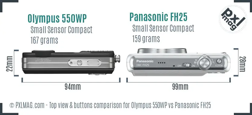 Olympus 550WP vs Panasonic FH25 top view buttons comparison