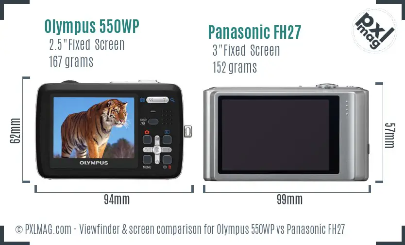Olympus 550WP vs Panasonic FH27 Screen and Viewfinder comparison