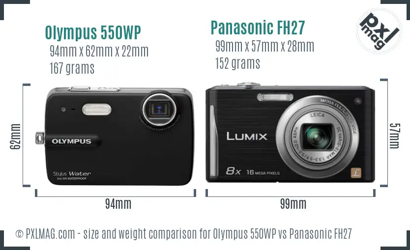 Olympus 550WP vs Panasonic FH27 size comparison