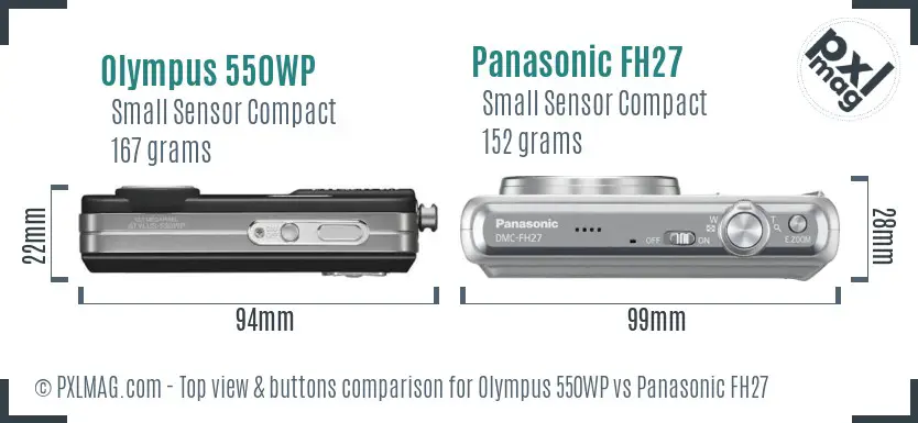 Olympus 550WP vs Panasonic FH27 top view buttons comparison