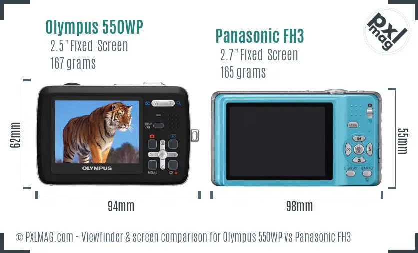 Olympus 550WP vs Panasonic FH3 Screen and Viewfinder comparison