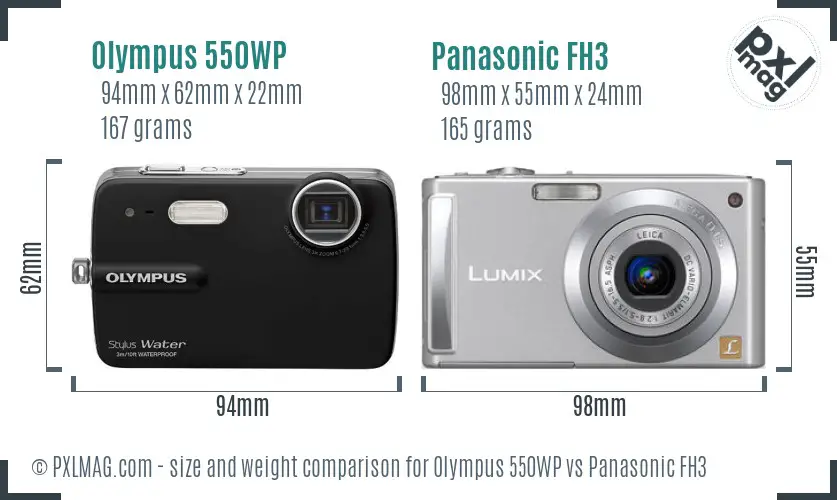 Olympus 550WP vs Panasonic FH3 size comparison