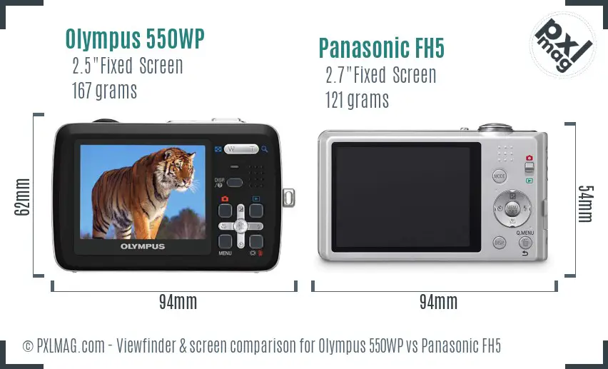 Olympus 550WP vs Panasonic FH5 Screen and Viewfinder comparison