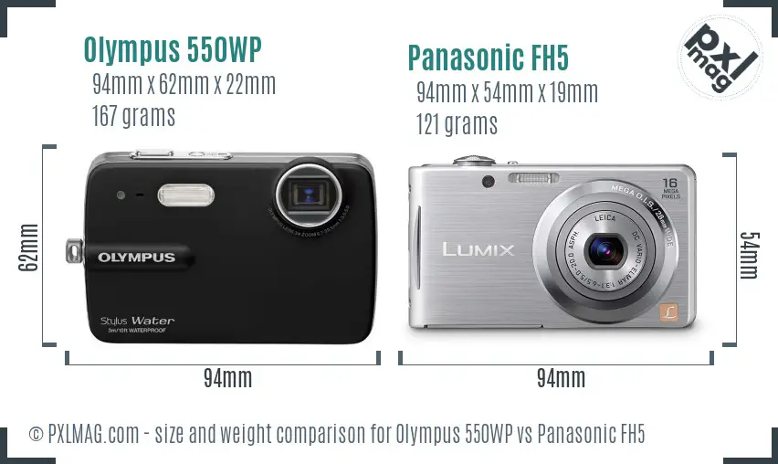Olympus 550WP vs Panasonic FH5 size comparison