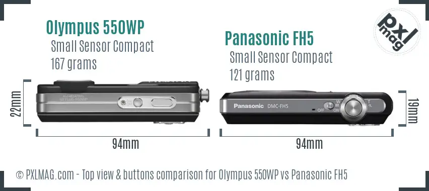 Olympus 550WP vs Panasonic FH5 top view buttons comparison