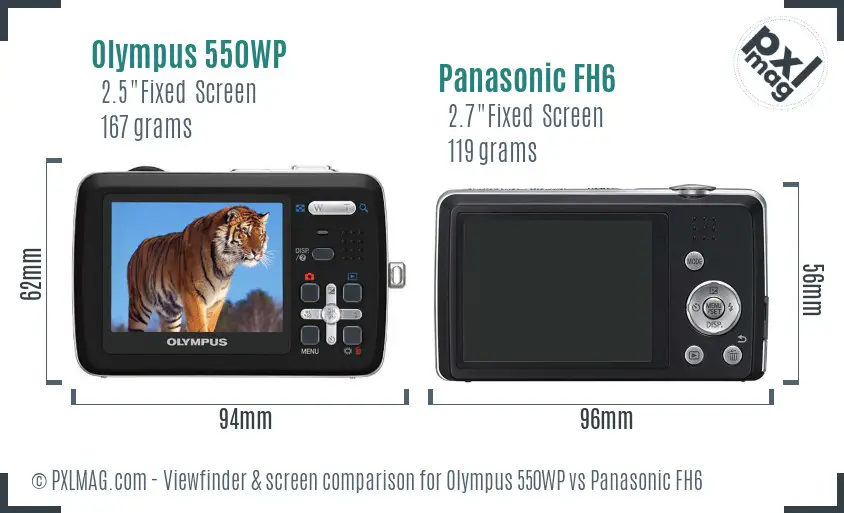 Olympus 550WP vs Panasonic FH6 Screen and Viewfinder comparison